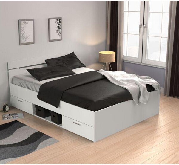 Cadru pat MICHIGAN NEW 140x200, alb, PAL/metal, cu sertare pentru depo