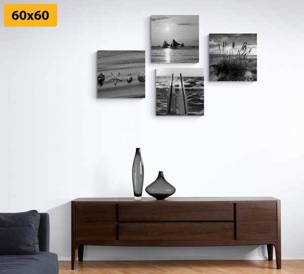 Set tablouri mare și plajă în design alb-negru