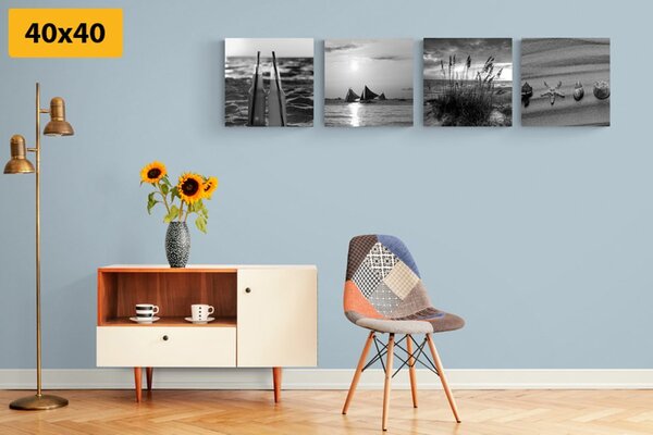 Set tablouri mare și plajă în design alb-negru