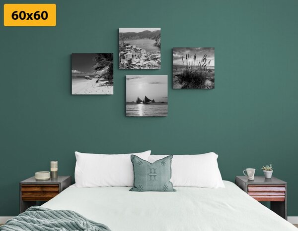 Set tablouri paradisul pe pământ în design alb-negru