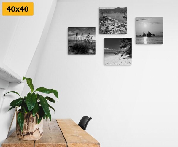Set tablouri paradisul pe pământ în design alb-negru
