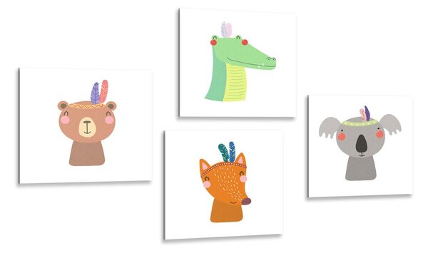 Set tablouri animale drăguțe ca indieni