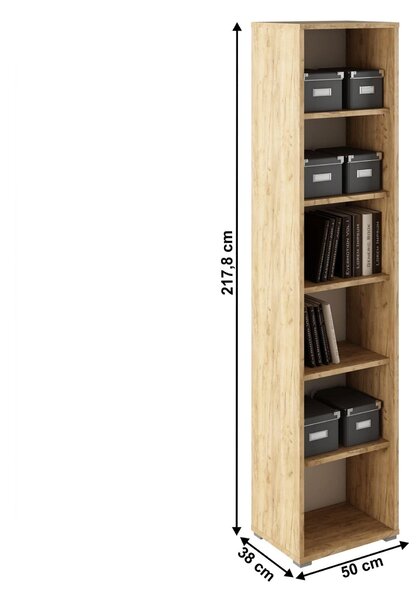 Biblioteca RIOMA TYP 02, stejar artisan, DTD laminat, 50x38x218 cm