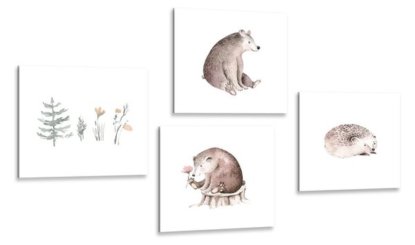 Set tablouri animăluțe de pădure în stilul minimalist