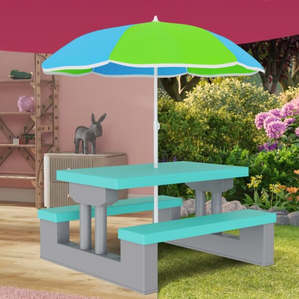 Set de șezut pentru copii cu umbrelă de soare JASMIN, 67x78,5x42,5cm, gri/mentă Spielwerk