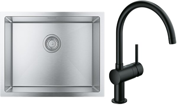 Set chiuveta din otel Grohe K700 31726SD0, baterie bucătărie Grohe Minta 32917KS0