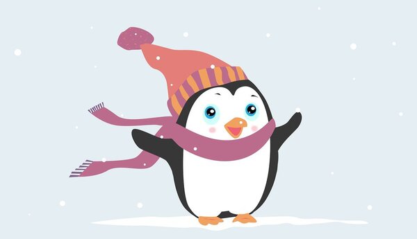 Tablou pinguin drăguț cu pălărie