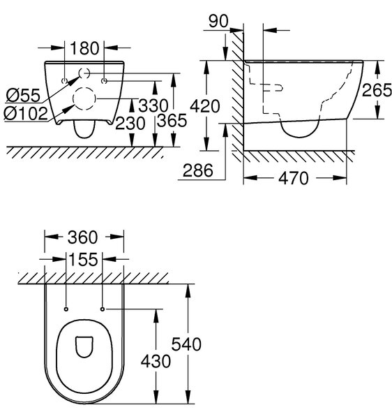 Grohe Essence vas wc agăţat fără margine alb 3957100H