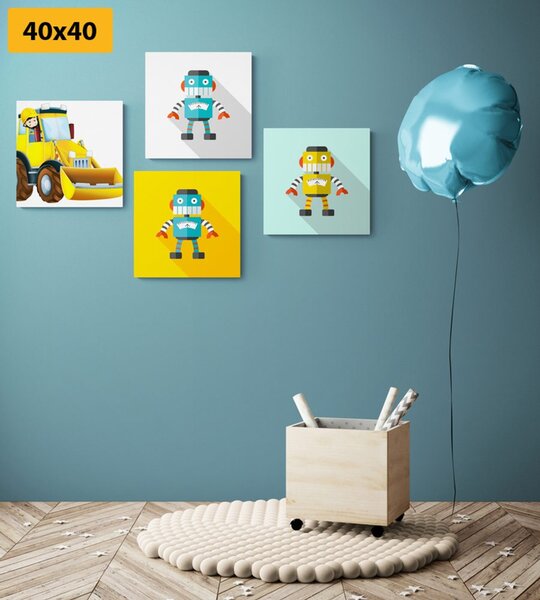 Set tablouri roboți cu mașina galbenă