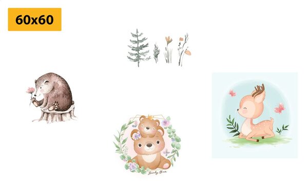 Set tablouri animăluțe în culori delicate