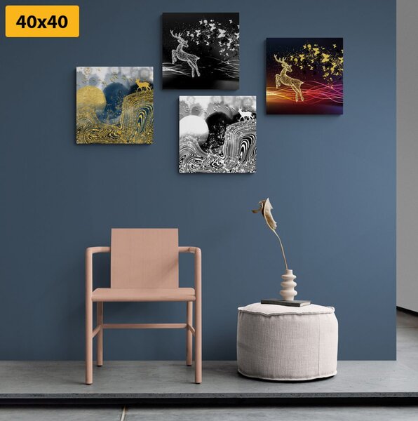 Set tablouri cerbi de basme în design abstract