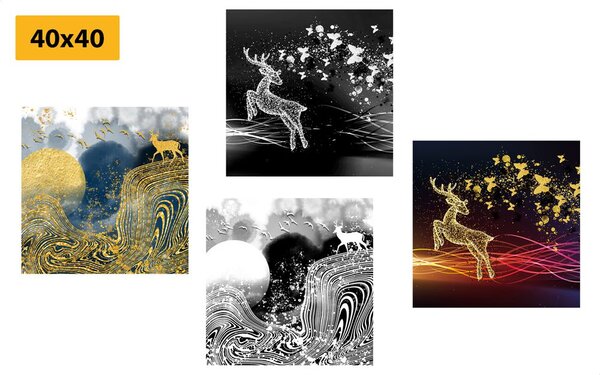 Set tablouri cerbi de basme în design abstract