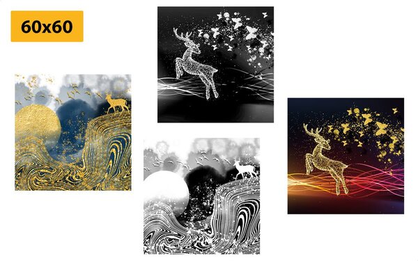 Set tablouri cerbi de basme în design abstract