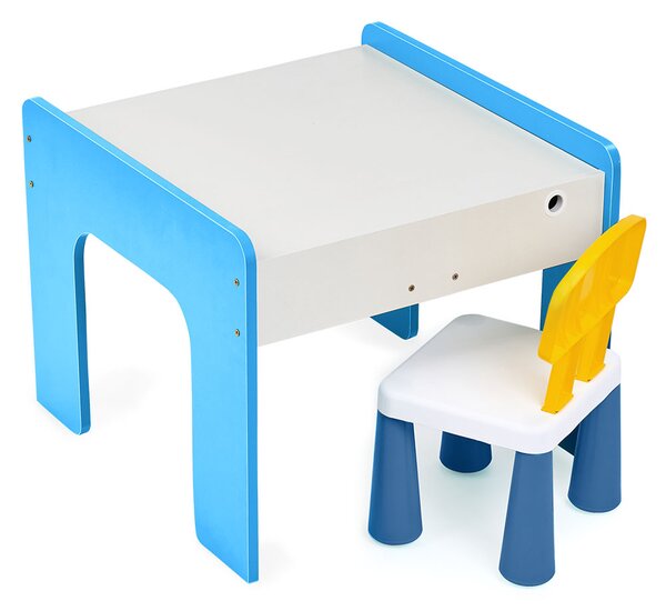 Măsuță multifuncțională pentru copii, folosita la activitati creative, construit modular cu blocuri, depozitare, desenat, colorat, din lemn mdf, scaun inclus, 57x57x45, 3-6 ani, onuvio® - albas
