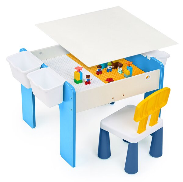 Măsuță multifuncțională pentru copii, folosita la activitati creative, construit modular cu blocuri, depozitare, desenat, colorat, din lemn mdf, scaun inclus, 57x57x45, 3-6 ani, onuvio® - albas