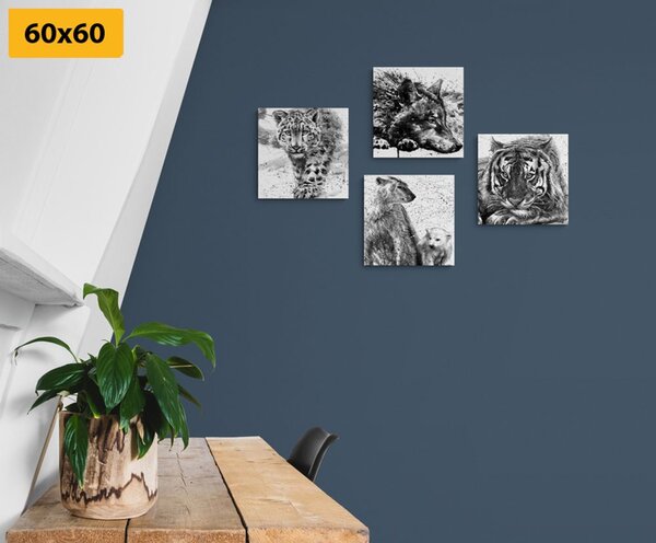 Set tablouri animale în design alb-negru de acuarelă