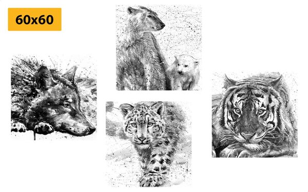 Set tablouri animale în design alb-negru de acuarelă