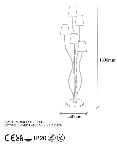 Lampadar BONIBON-13233, multicolor, metal/material textil, 14x160 cm