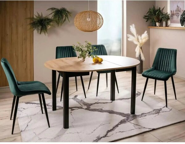 Masa extensibila DANTE, stejar artisan/negru mat, PAL laminat, 102/142