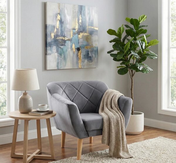 Fotoliu KARO, stofa catifelata gri deschis - Bluvel 14/fag, 78x75x76 c