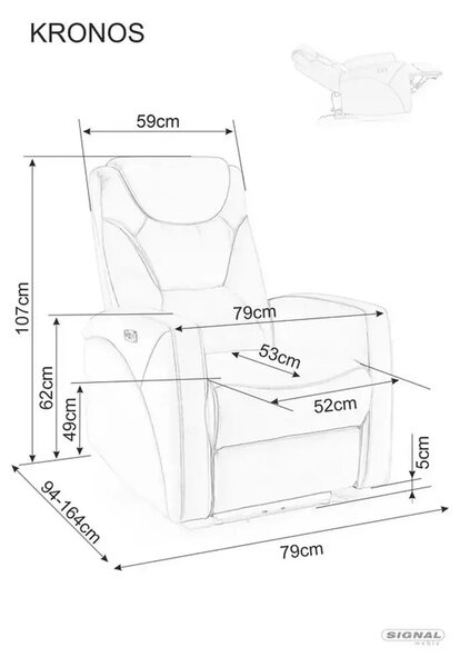 Fotoliu recliner KRONOS, stofa catifelata bej- Bluvel 40, 79x94/159x10