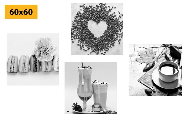 Set tablouri băuturi cu plăcere dulce în design alb-negru