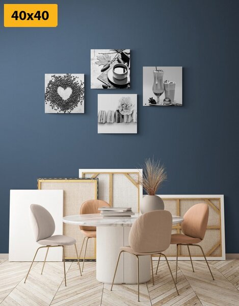 Set tablouri băuturi cu plăcere dulce în design alb-negru