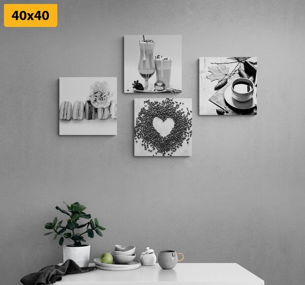 Set tablouri băuturi cu plăcere dulce în design alb-negru