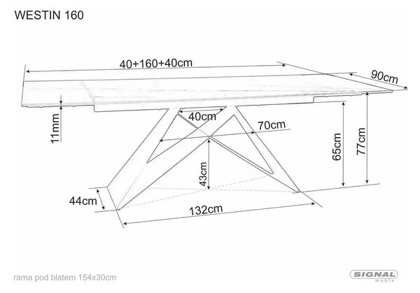 Masa extensibila WESTIN, negru, sticla/metal, 160-240x90x77 cm
