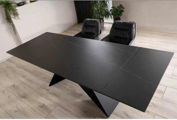 Masa extensibila WESTIN, negru, sticla/metal, 160-240x90x77 cm
