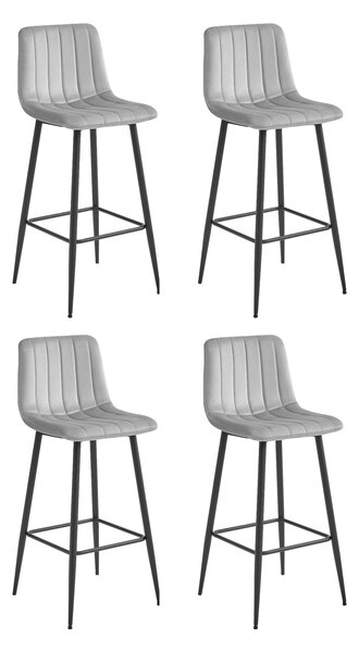 Set 4 Scaune Bar Zargo Catifea Gri Deschis