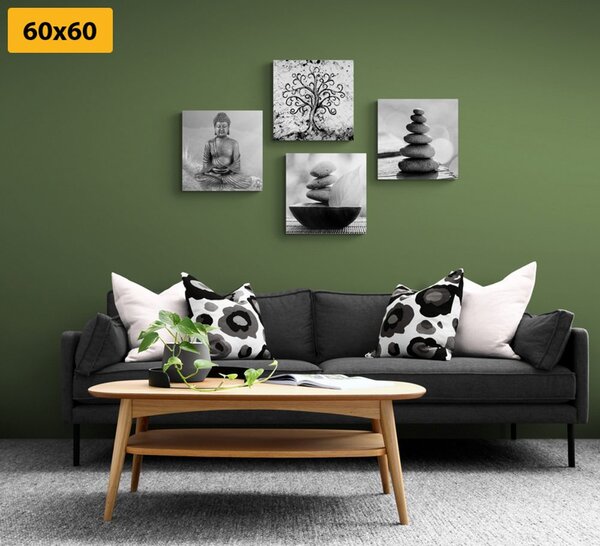 Set tablouri în motivul Feng Shui alb-negru