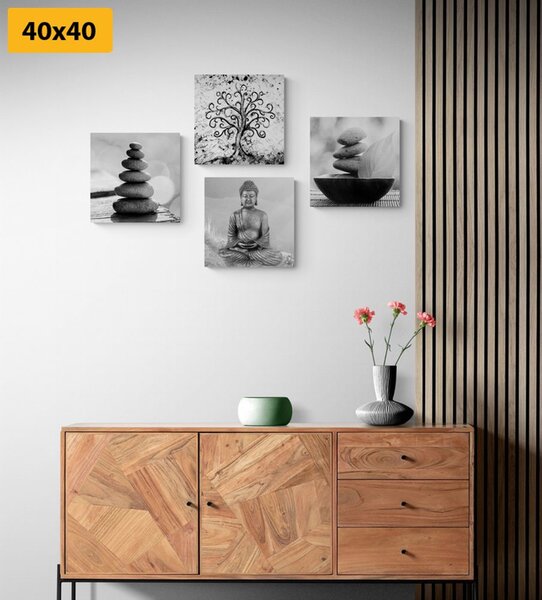 Set tablouri în motivul Feng Shui alb-negru