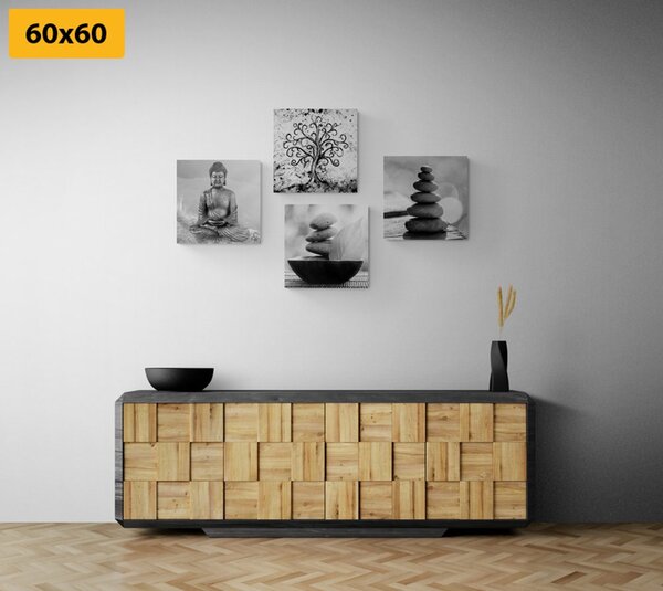 Set tablouri în motivul Feng Shui alb-negru