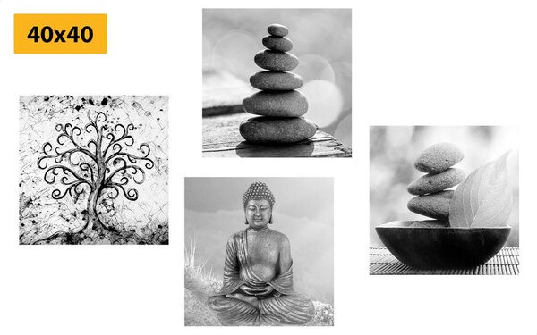 Set tablouri în motivul Feng Shui alb-negru