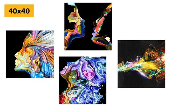 Set tablouri abstracția colorată pe fundalul negru