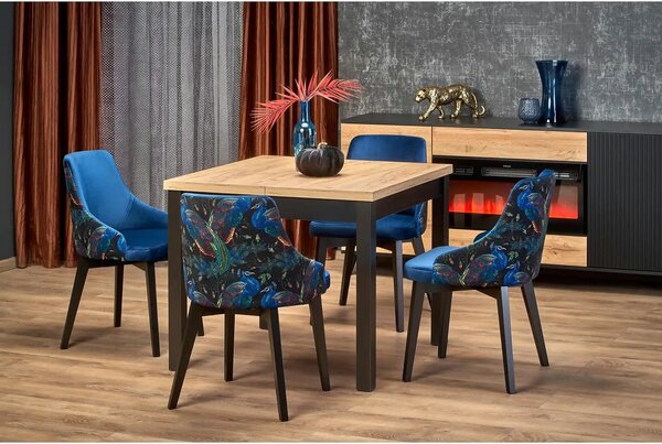 Masa bucatarie extensibila lemn TIAGO, stejar/negru, 90/125x90x77 cm