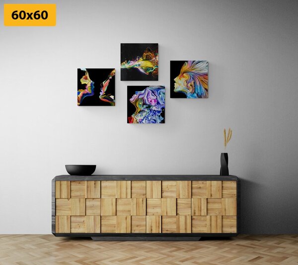 Set tablouri abstracția colorată pe fundalul negru
