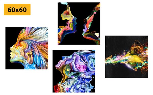 Set tablouri abstracția colorată pe fundalul negru