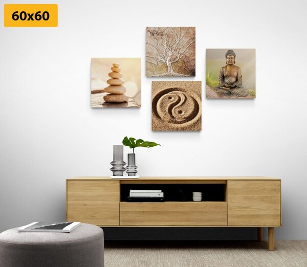 Set tablouri Feng Shui în nuanțe bej