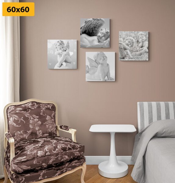 Set tablouri armonia de îngeri în design alb-negru