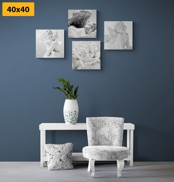 Set tablouri armonia de îngeri în design alb-negru