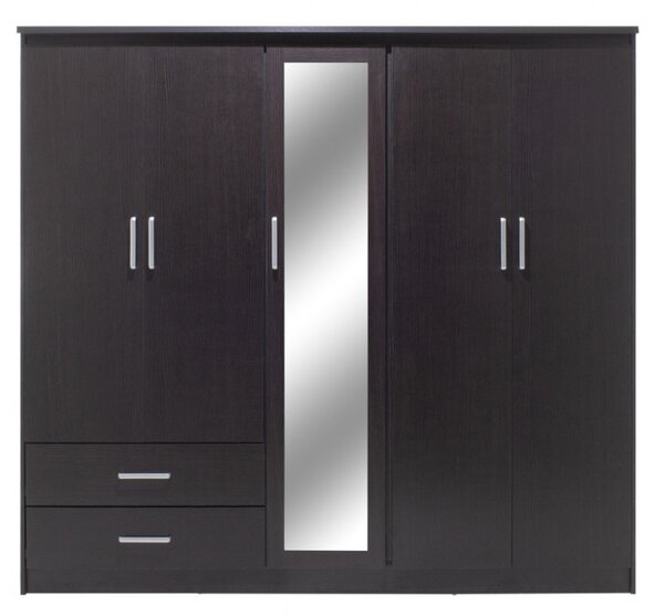 Dulap Olympus Cu 5 Uși Și Sertare + Oglindă Culoare Wenge 198x57x183 cm