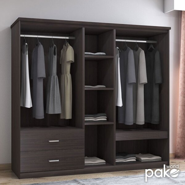 Dulap Olympus Cu 5 Uși Și Sertare + Oglindă Culoare Wenge 198x57x183 cm