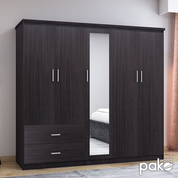 Dulap Olympus Cu 5 Uși Și Sertare + Oglindă Culoare Wenge 198x57x183 cm