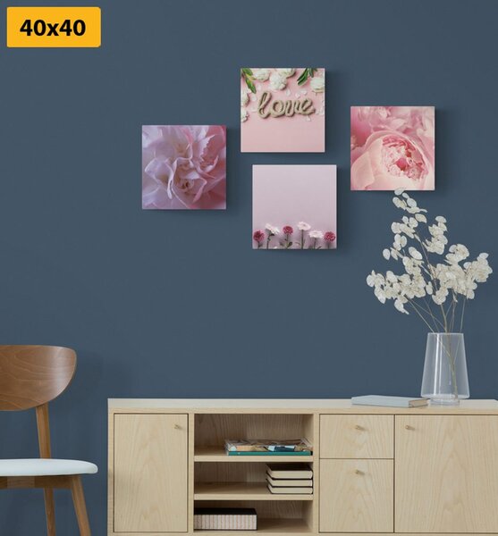 Set tablouri flori în nuanță roz delicată