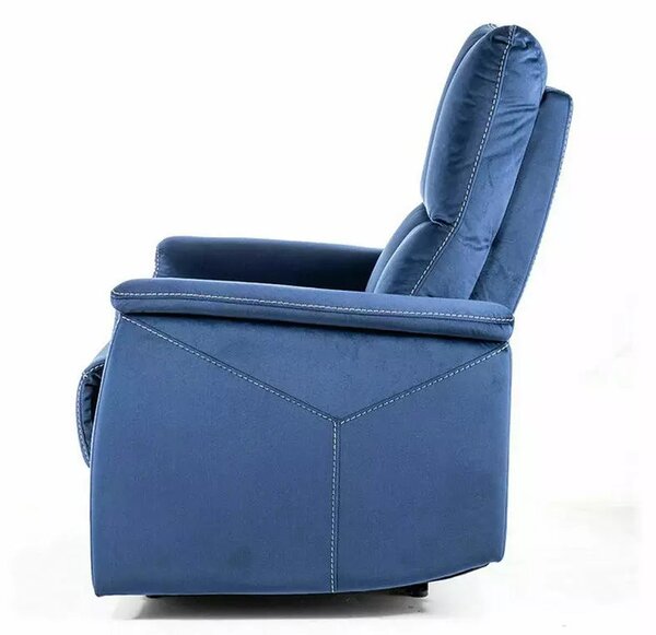 Fotoliu recliner NEPTUN, albastru inchis/negru, stofa catifelata/metal