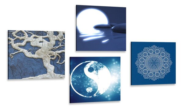 Set tablouri Feng Shui în design albastru