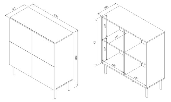 Comoda ASENSIO, gri mat/negru, PAL laminat, 100x42x110 cm