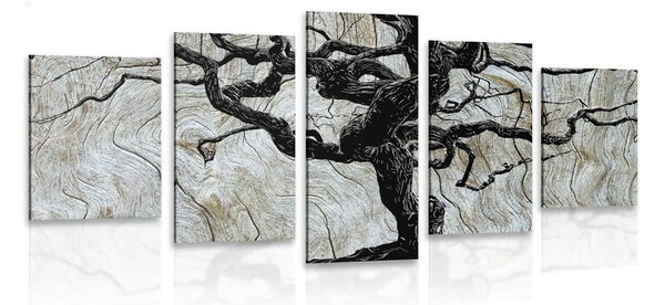 Tablou 5-piese copacul abstract pe lemn